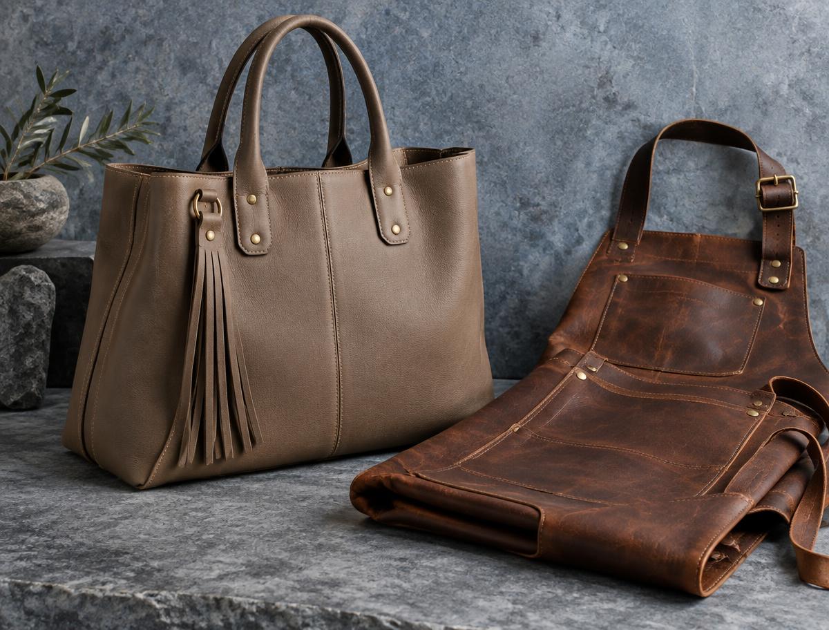 Leather tote and artisan apron collection